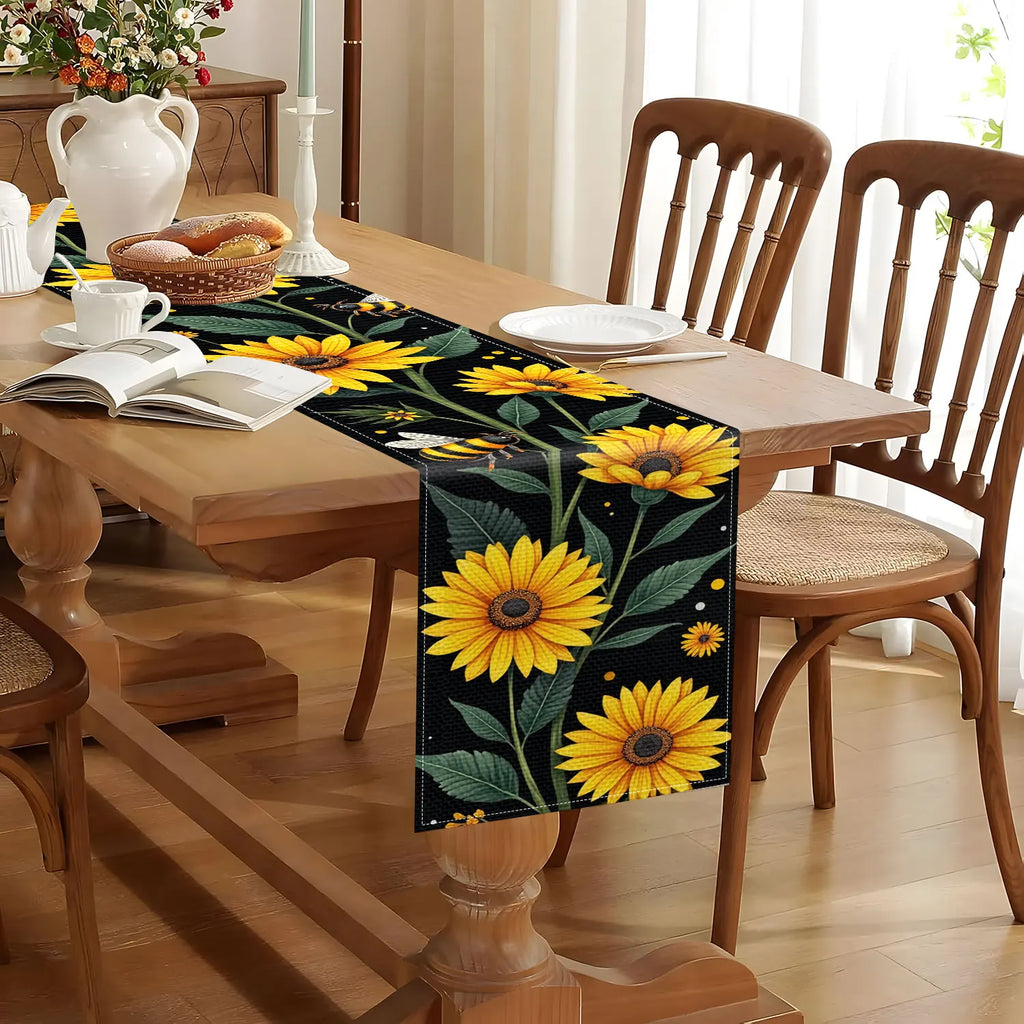 Sunflower & Bee Table Runner – Pastoral Home Décor Table Runner PLUSH