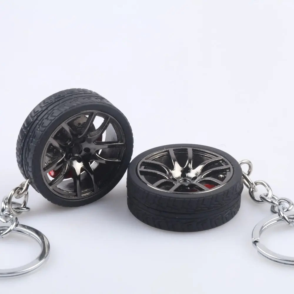 3D Car Wheel Keychain – Alloy Rim & Brake Disc Keyring Car Wheel Keychain PLUSH Black