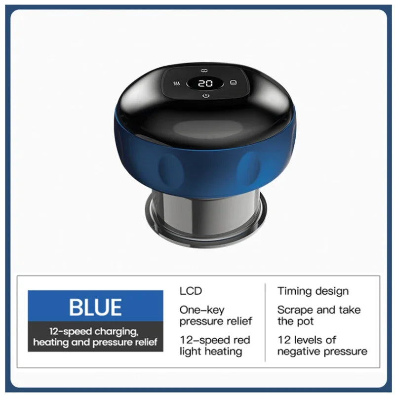 Smart Electric Heated Cupping Massager – Back, Neck & Body Electric Cupping Massager PLUSH Blue