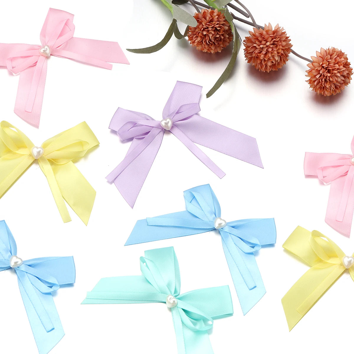 10pcs Double Layer Polyester Pearl Bows – DIY Jewelry & Craft DIY Bow Embellishments PLUSH