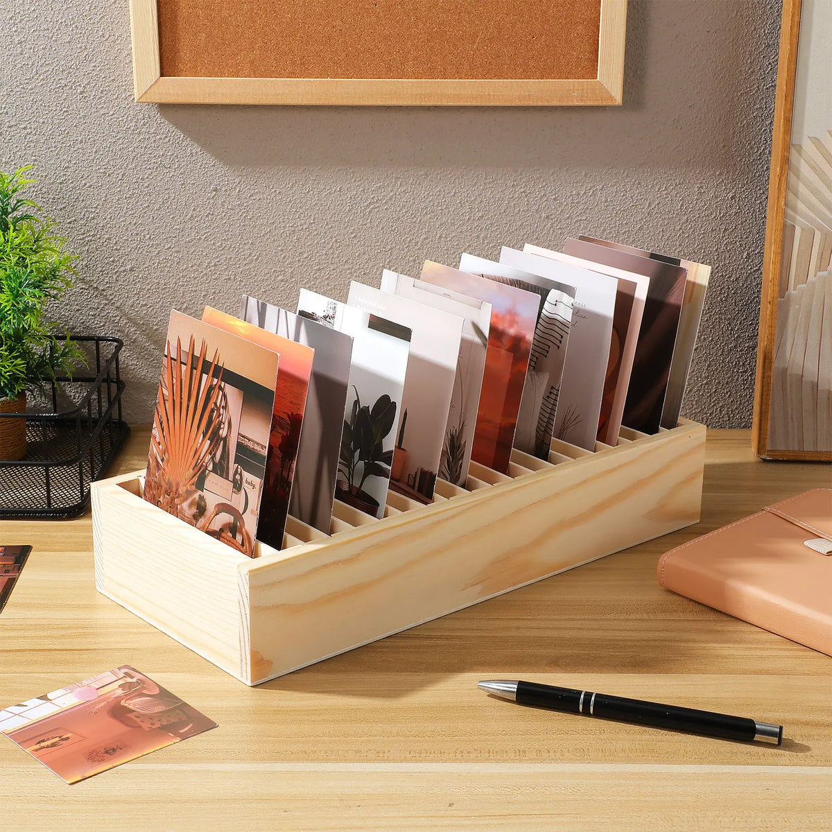 Wooden Business Card Storage Box – Detachable Compartment Organizer Desktop Card Organizer PLUSH Default Title