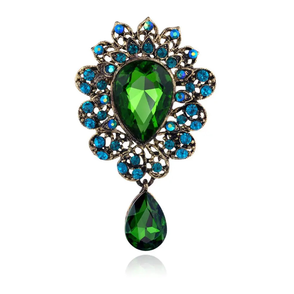 Water Drop Rhinestone Brooch Pin – Elegant Crystal Corsage Brooch Pin PLUSH green