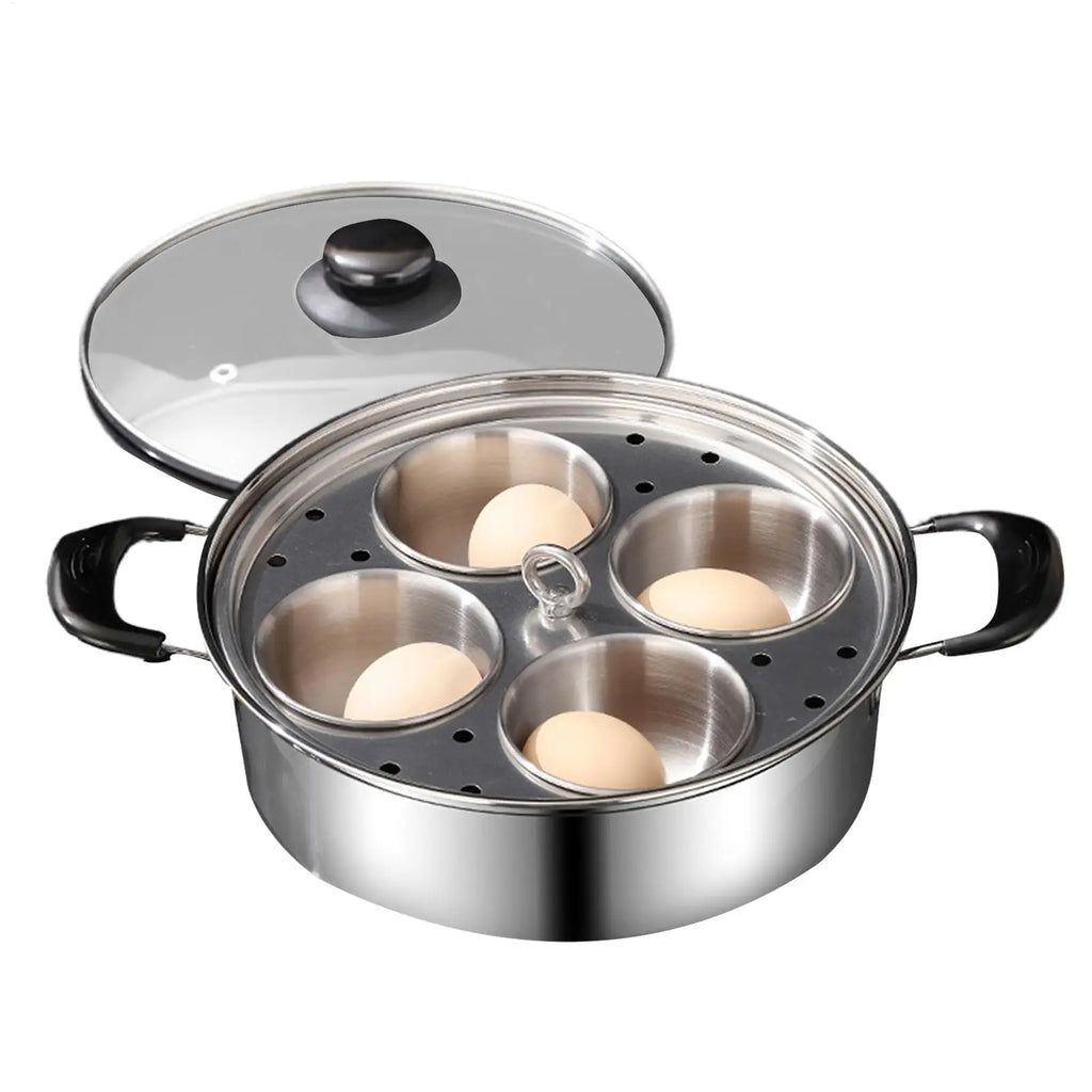 Stainless Steel Egg Poacher Steamer 4-Cup Cooker Pot – Red Egg Poacher Steamer PLUSH