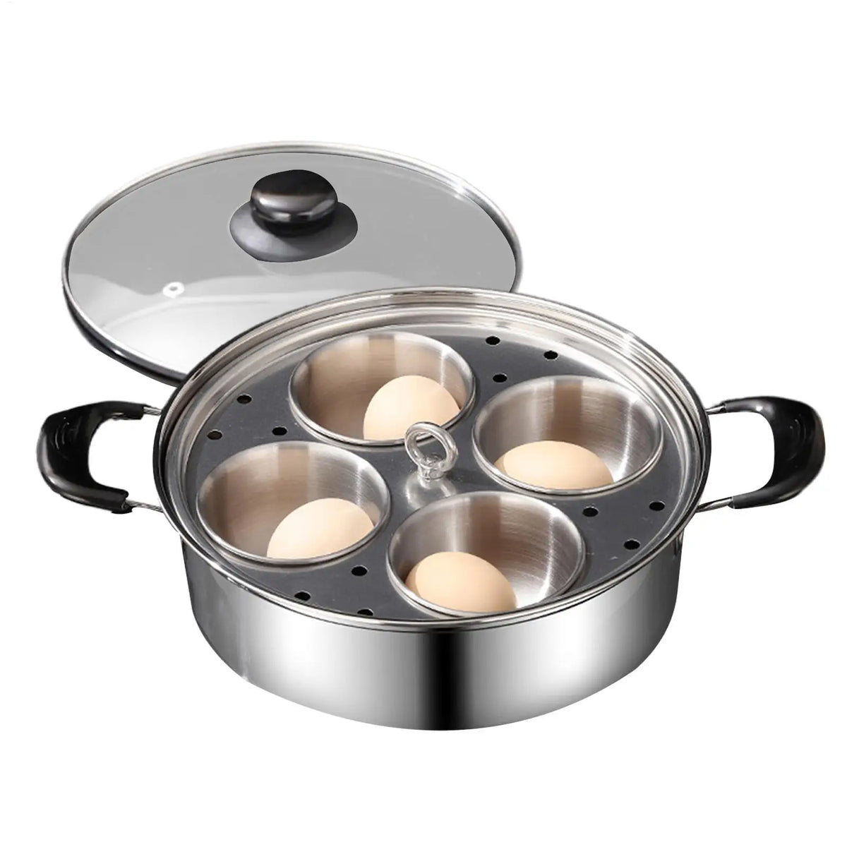 Stainless Steel 4-Cup Egg Poacher Steamer Pan | Kitchen Cooker Egg Poacher Pan PLUSH