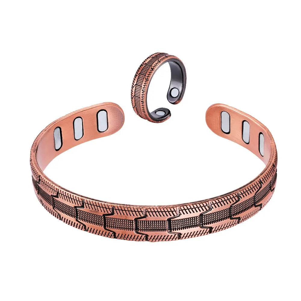 Zinc Alloy Magnetic Cuff Bracelet – Vintage Wheel Unisex Magnetic Cuff Bracelet PLUSH Style 2 2Pcs