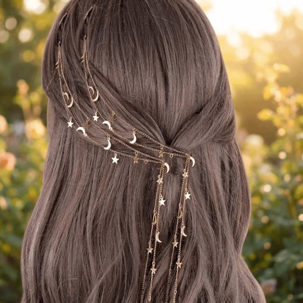 Vintage Moon Star Braided Hair Chain Boho Tassel Headpiece Boho Hair Headpiece PLUSH