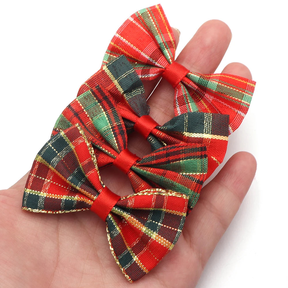 10pcs Gold-Edge Plaid Christmas Bows – Gift & Hair Decor Christmas Craft Bows PLUSH