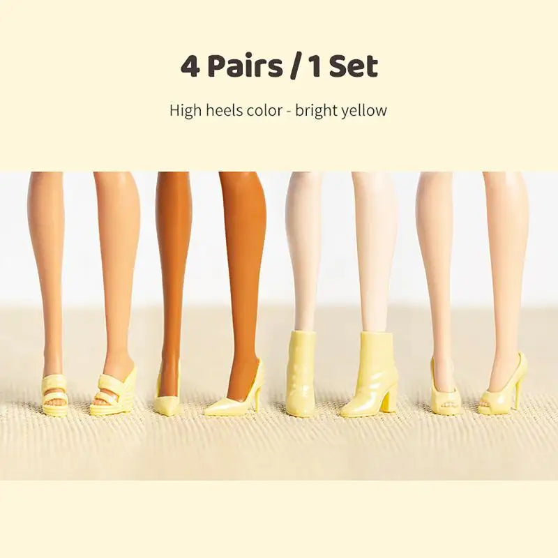 4 Pairs 1/12 Doll High Heel Ankle Boots – Miniature Fashion Shoes Doll Shoe Accessories PLUSH Yellow