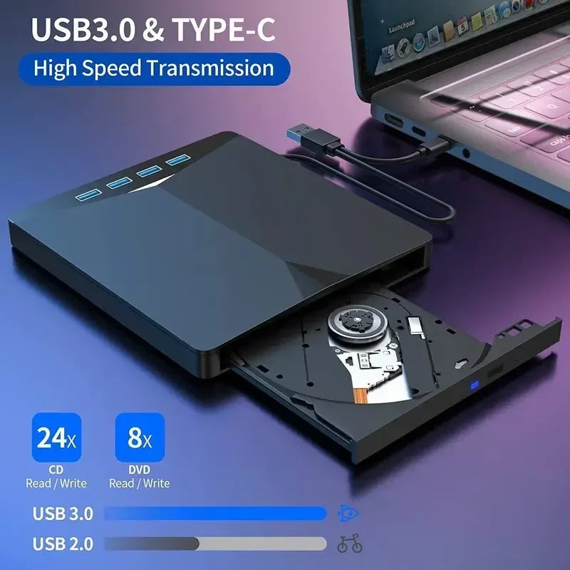 GGBEE 7-in-1 External DVD Drive USB 3.0 CD Burner & Card Reader External Optical Drive PLUSH