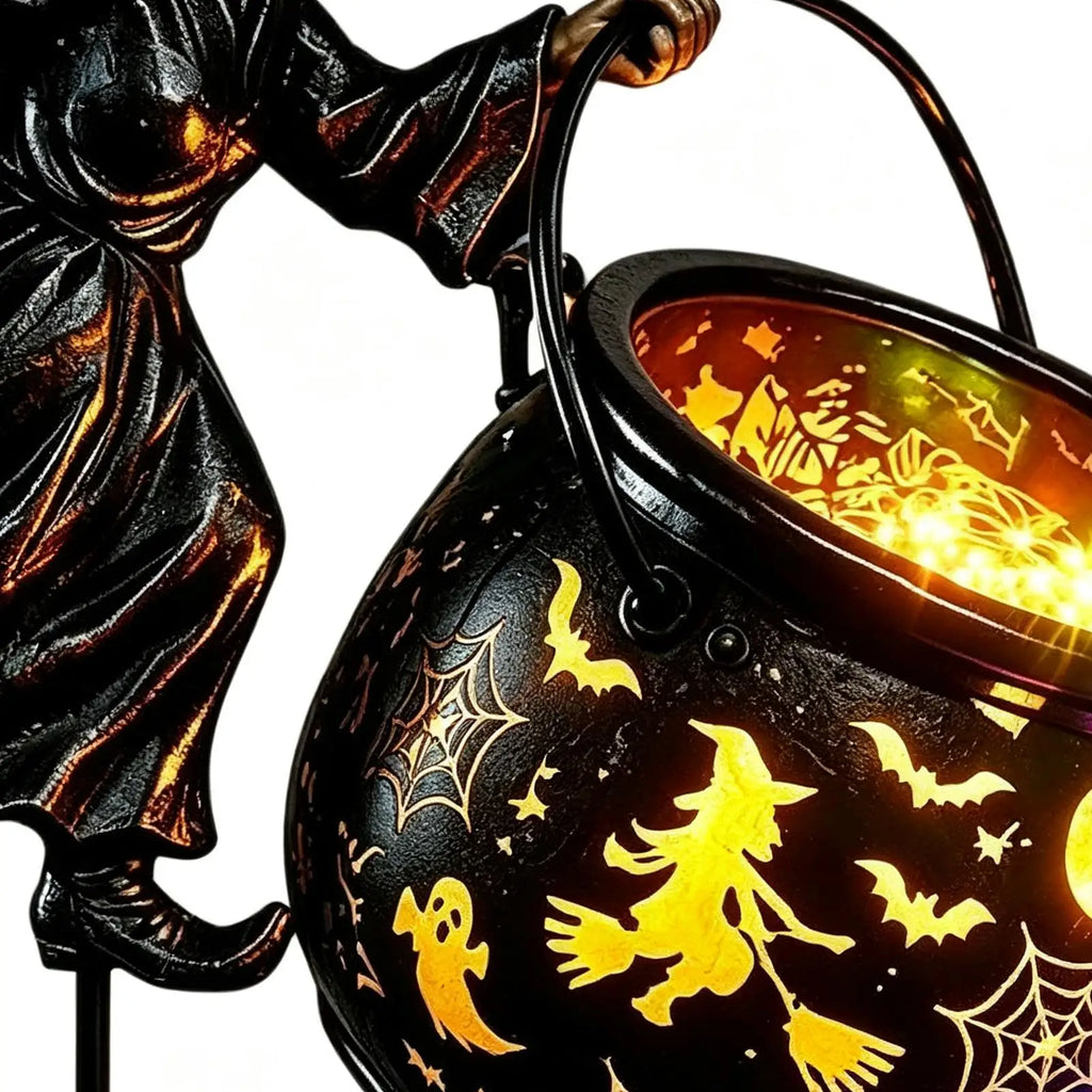 Halloween Witch Cauldron LED Stake Light – Outdoor Garden Decor Halloween Stake Light PLUSH