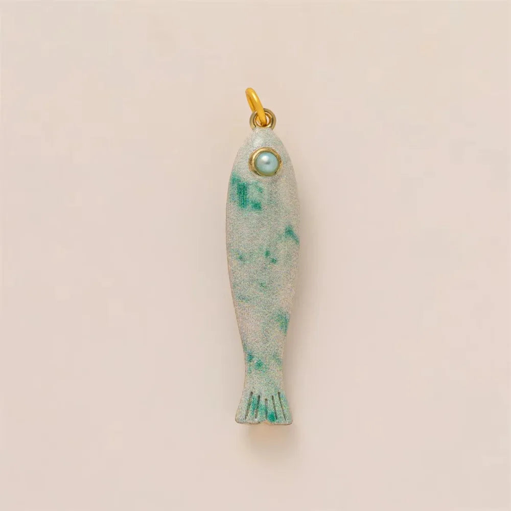 Colorful Fish Charm Pendant – Copper 14K Gold Plated DIY Jewelry DIY Jewelry Charm PLUSH white green