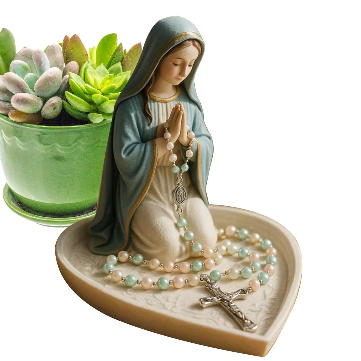 Virgin Mary Rosary Holder Statue – Our Lady of Grace Decor Religious Figurine PLUSH