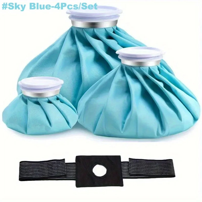 Hot & Cold Reusable Ice Pack Set – 3 Bags + Elastic Wrap Hot Cold Ice Pack PLUSH 4PCS Sky Blue
