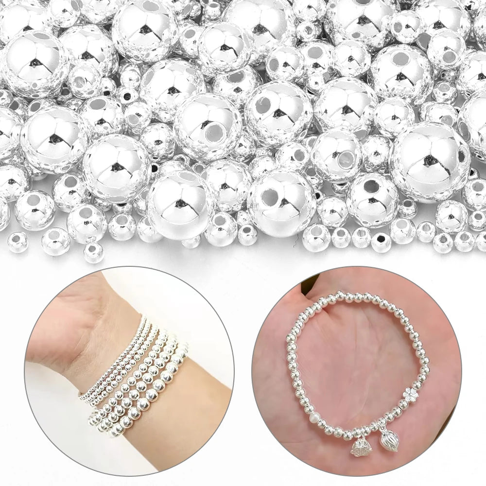 50-100pcs Silvering ABS Imitation Pearl Spacer Beads – DIY Jewelry Pearl Spacer Beads PLUSH
