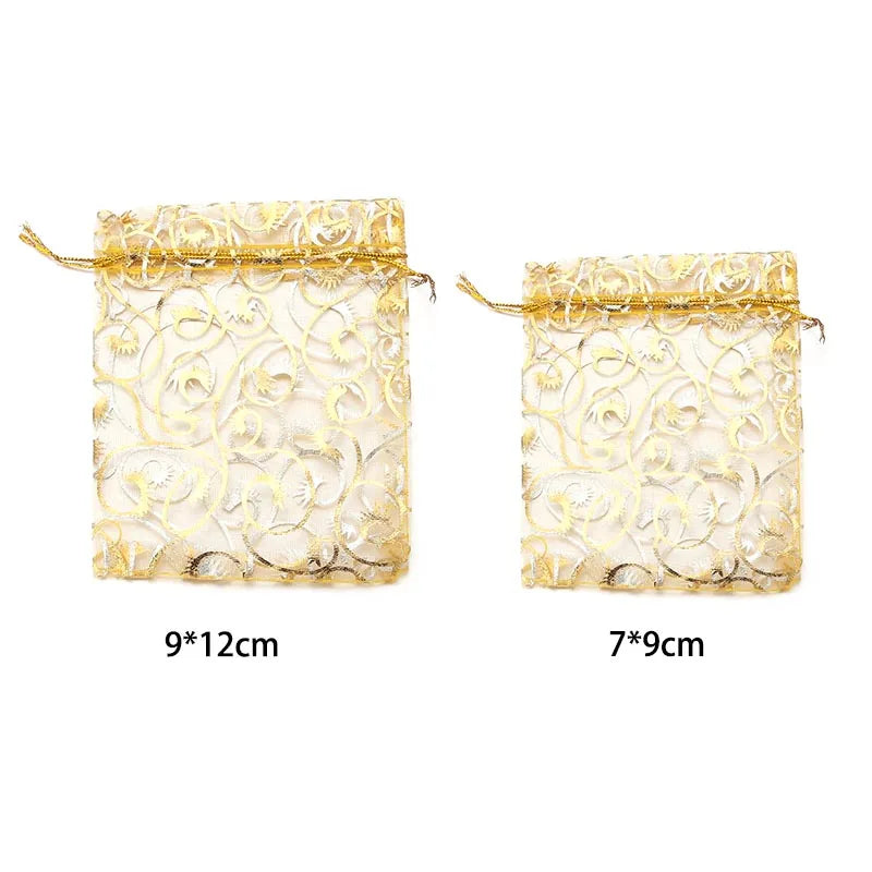 10pcs Gold Eyelash Organza Drawstring Bags – Gift & Jewelry Pouches Gift Pouches PLUSH