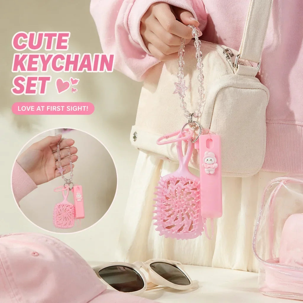 Kawaii Mini Massage Comb Set with Spray Bottle & Star Lanyard Travel Hair Care Set PLUSH