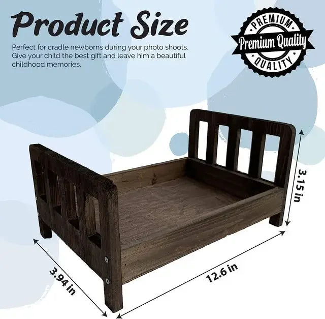 Newborn Photography Prop Wooden Mini Baby Bed – Studio Prop Photography Prop PLUSH Brown Bed