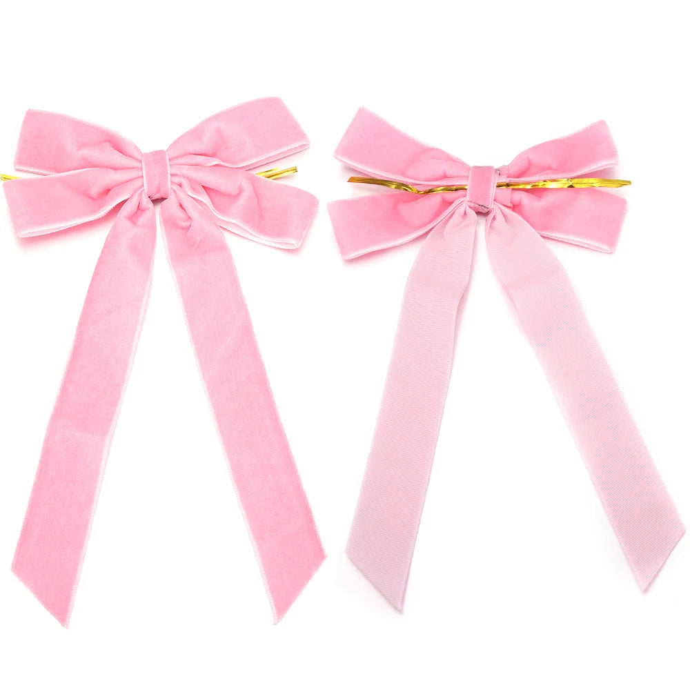 2pcs Velvet Bow with Twist Tie – Christmas & Party Décor Decorative Bow PLUSH pink 13x22cm