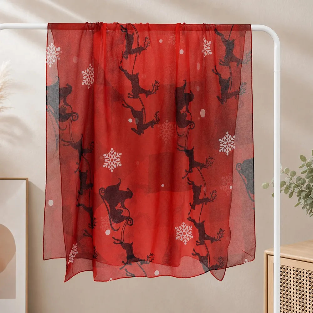 Women's Christmas Voile Scarf – Snowman Print Shawl 180x90cm Holiday Voile Scarf PLUSH 1