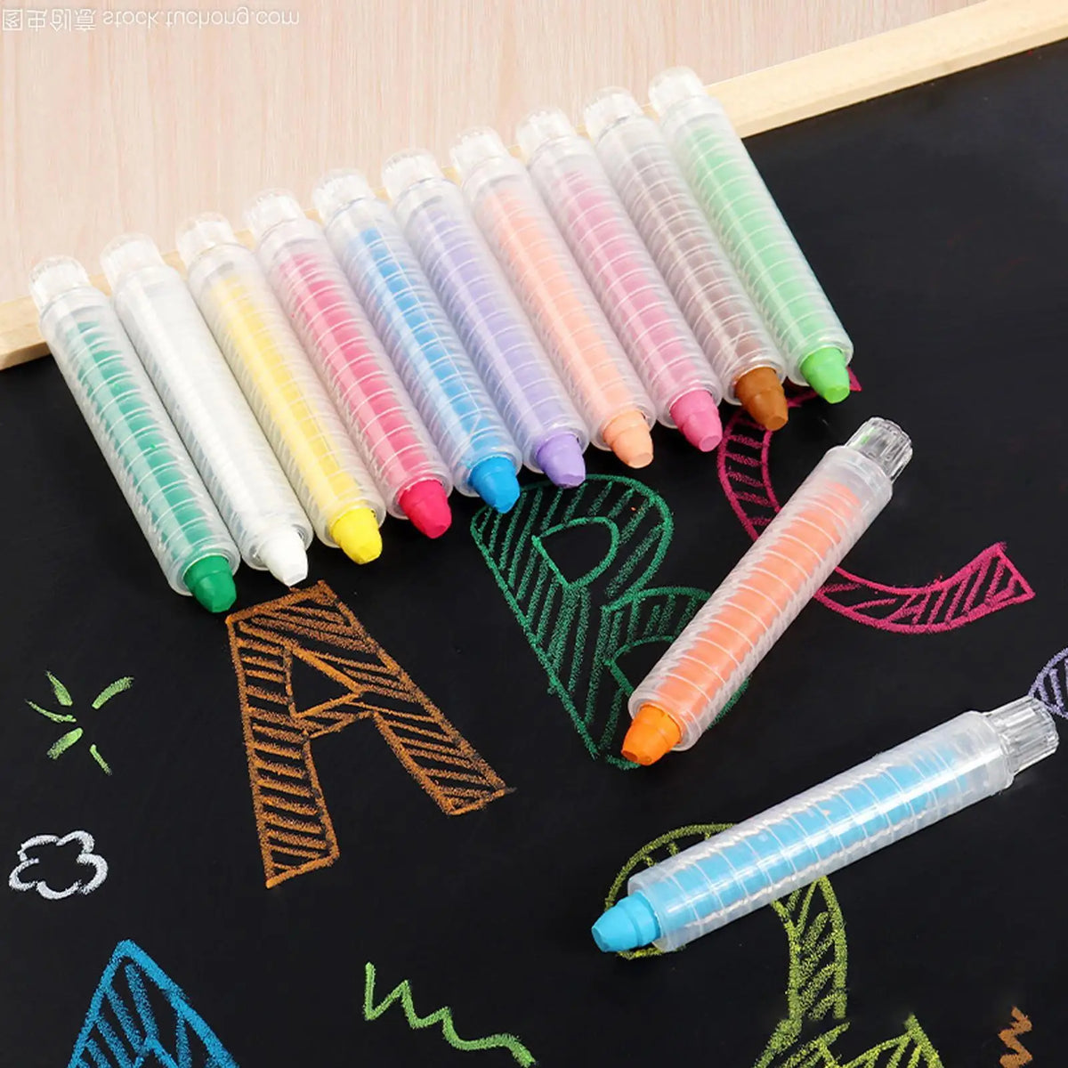 12-Color Dustless Chalk Set – Washable Erasable Kids Chalk Dustless Chalk Set PLUSH