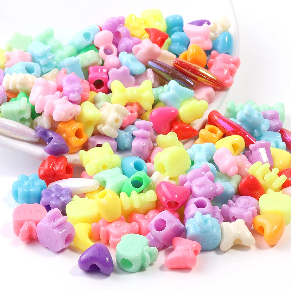 50pcs Cartoon Plastic Big Hole Beads – Animal Fruit Flower DIY Craft Beads PLUSH