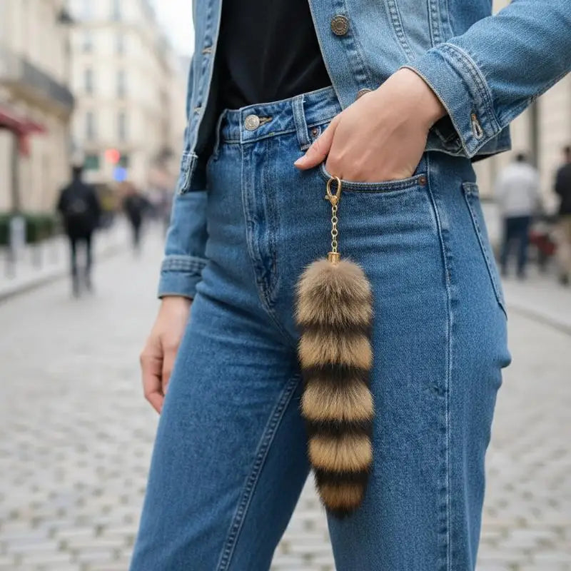 Plush Raccoon Tail Keychain – Fluffy Furry Pompom Bag Charm Plush Keychain Charm PLUSH