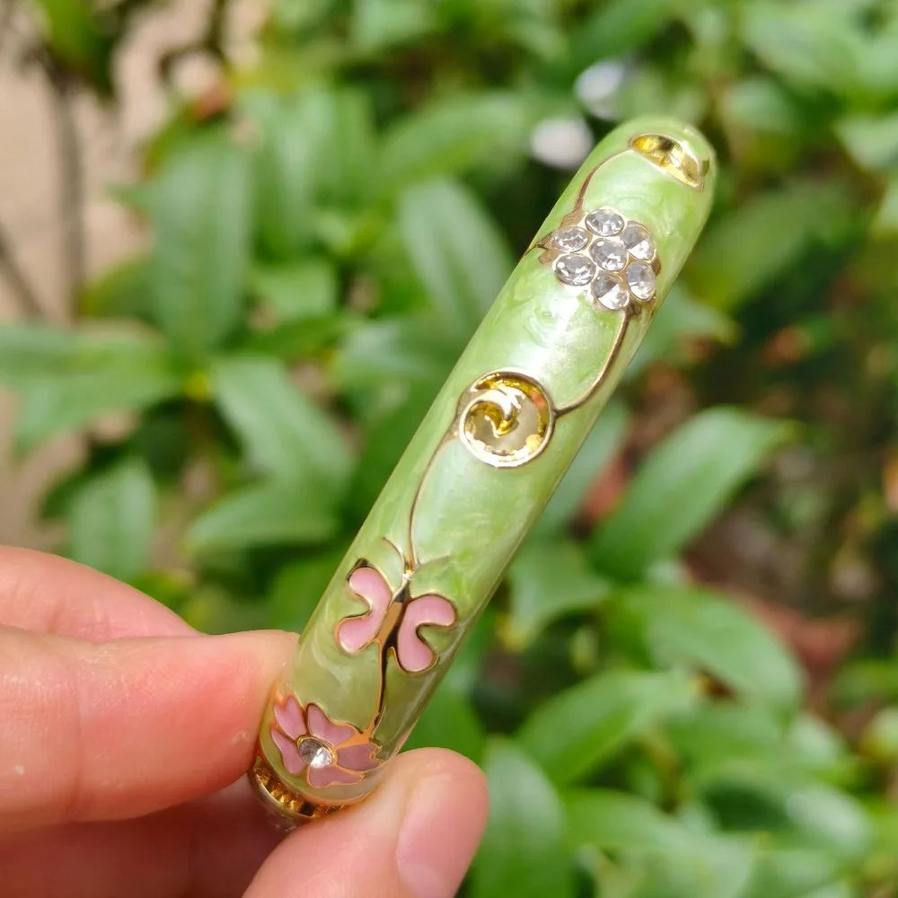 Cloisonné Enamel Bangle – Vintage Chinese Rhinestone Jewelry Enamel Bangle PLUSH 1