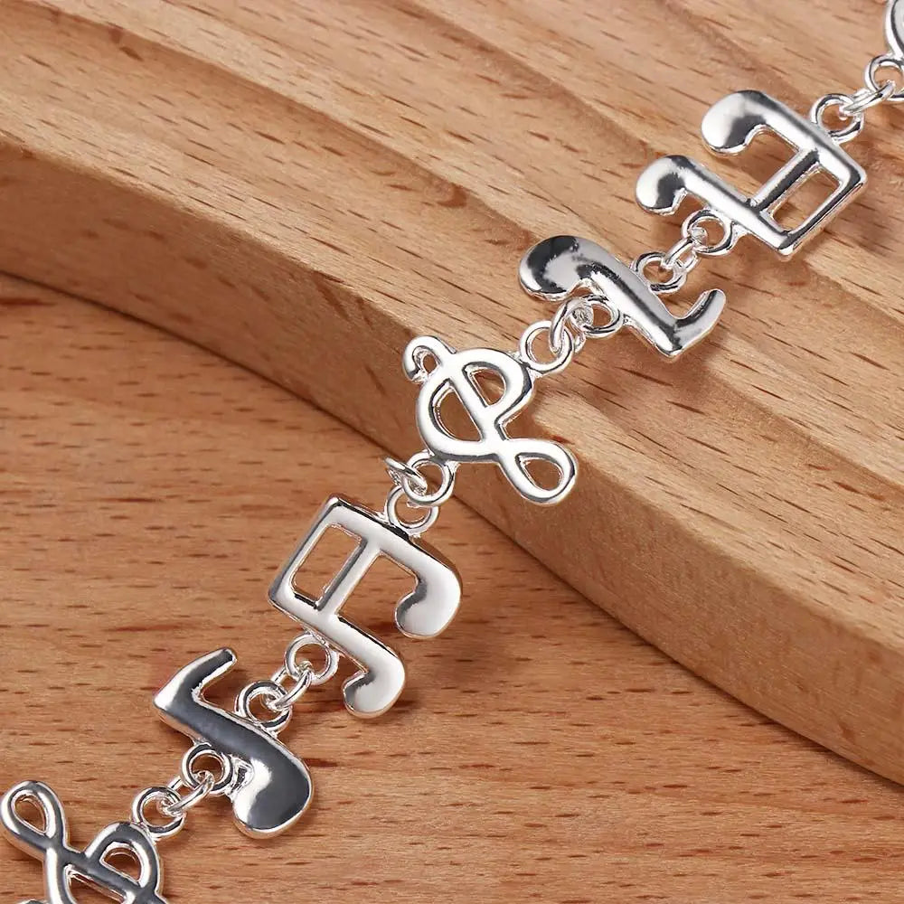 Silver Music Note Bracelet – Adjustable Unisex Bangle Chain Link Bracelet PLUSH
