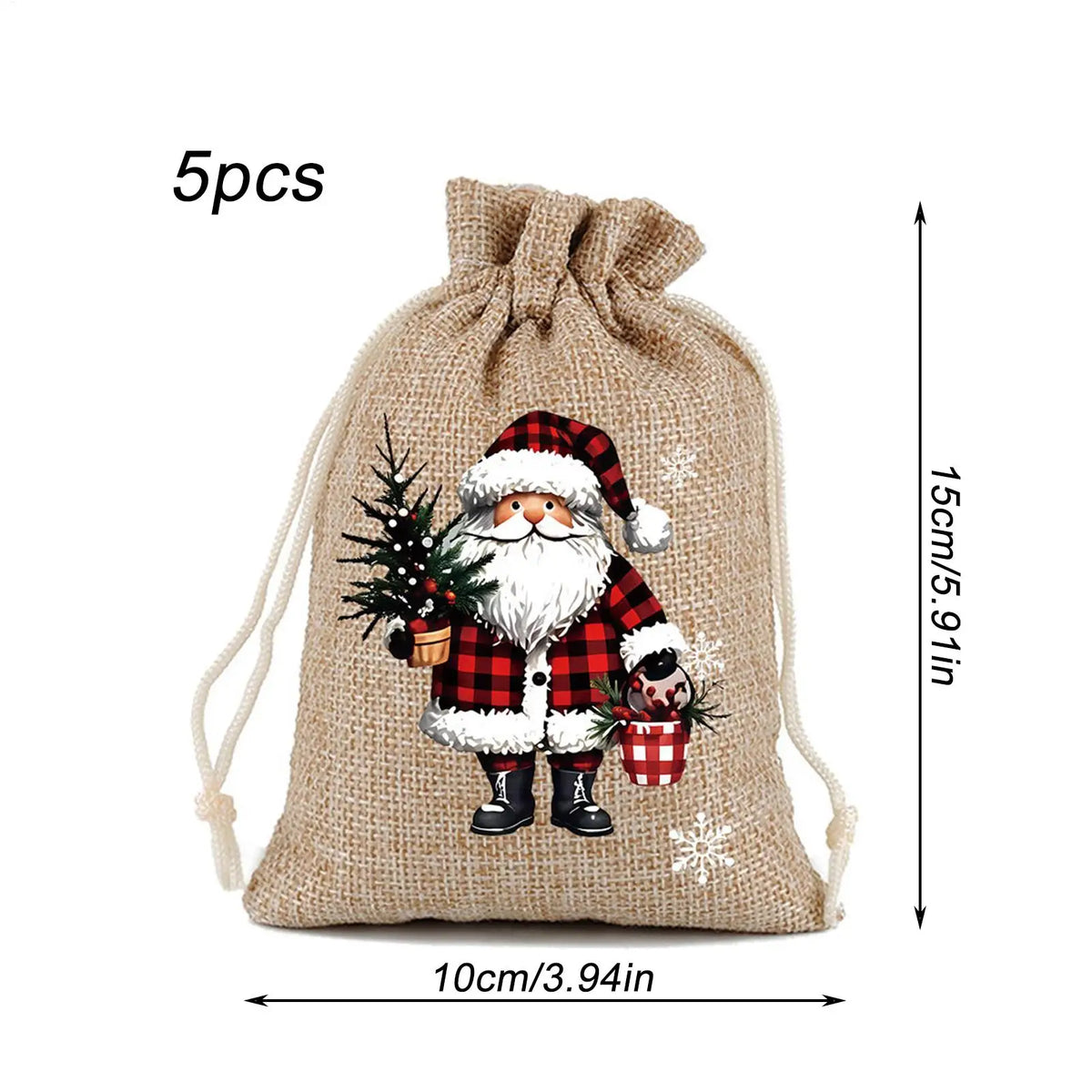 5pcs Christmas Burlap Drawstring Gift Bags | DIY Craft Pouches Drawstring Gift Bags PLUSH