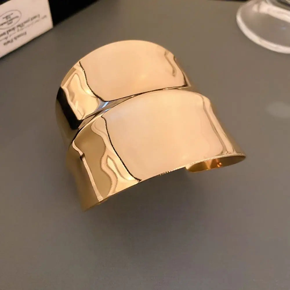 Minimalist Irregular Pleated Open Cuff Bangle – Gold & Silver Cuff Bangle Bracelet PLUSH gold-style 1
