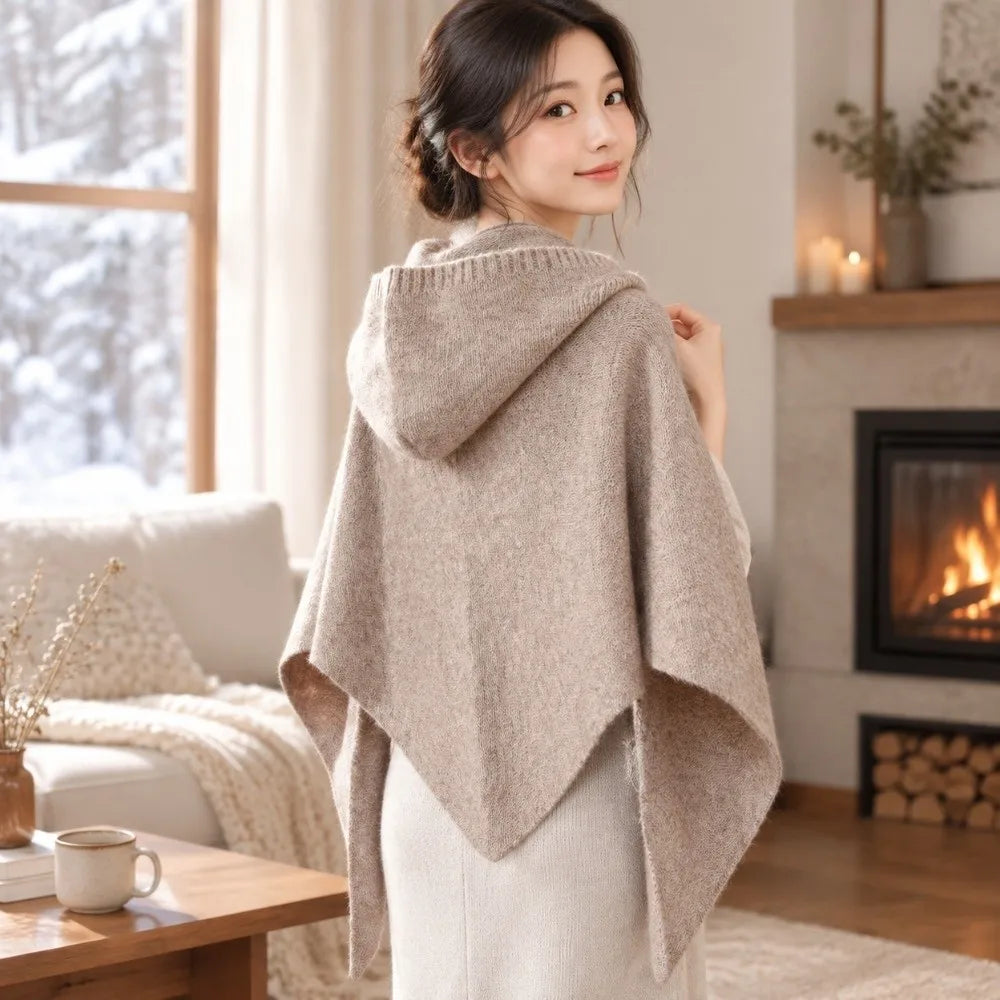 Women's Hooded Triangle Scarf Shawl – Knit Polyester Wrap Hooded Scarf Shawl PLUSH