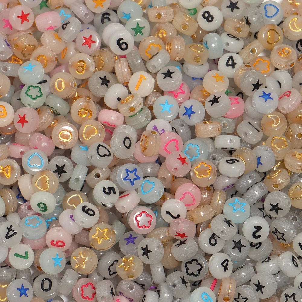 100pcs Luminous Acrylic Beads Star Moon Flower – DIY Jewelry Acrylic Spacer Beads PLUSH