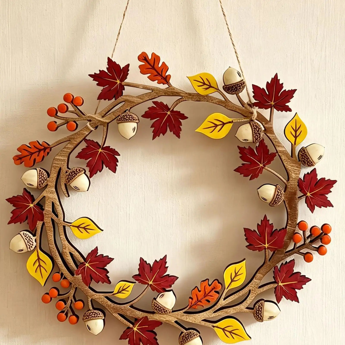 Rustic Autumn Wreath – Maple Acorn Fall Door Décor 11in Seasonal Wreath PLUSH