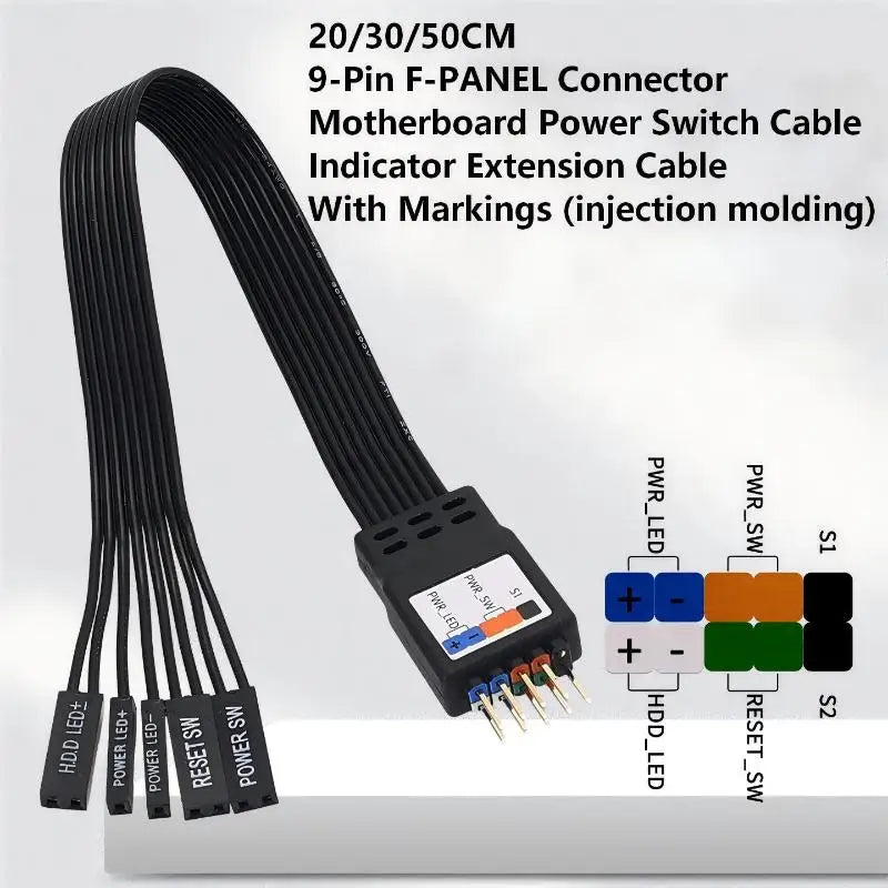 9-Pin Motherboard Front Panel Extension Flat Cable 20/30/50cm PC Header Cable PLUSH