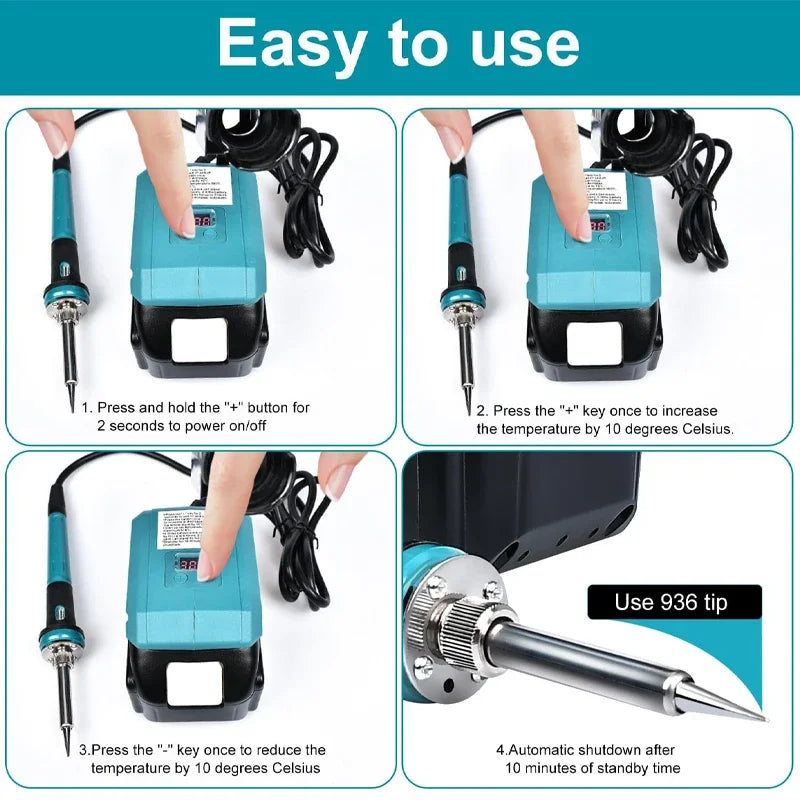 60W Cordless Soldering Iron for Makita DeWalt 20V Battery | 936 Tip Cordless Soldering Iron PLUSH