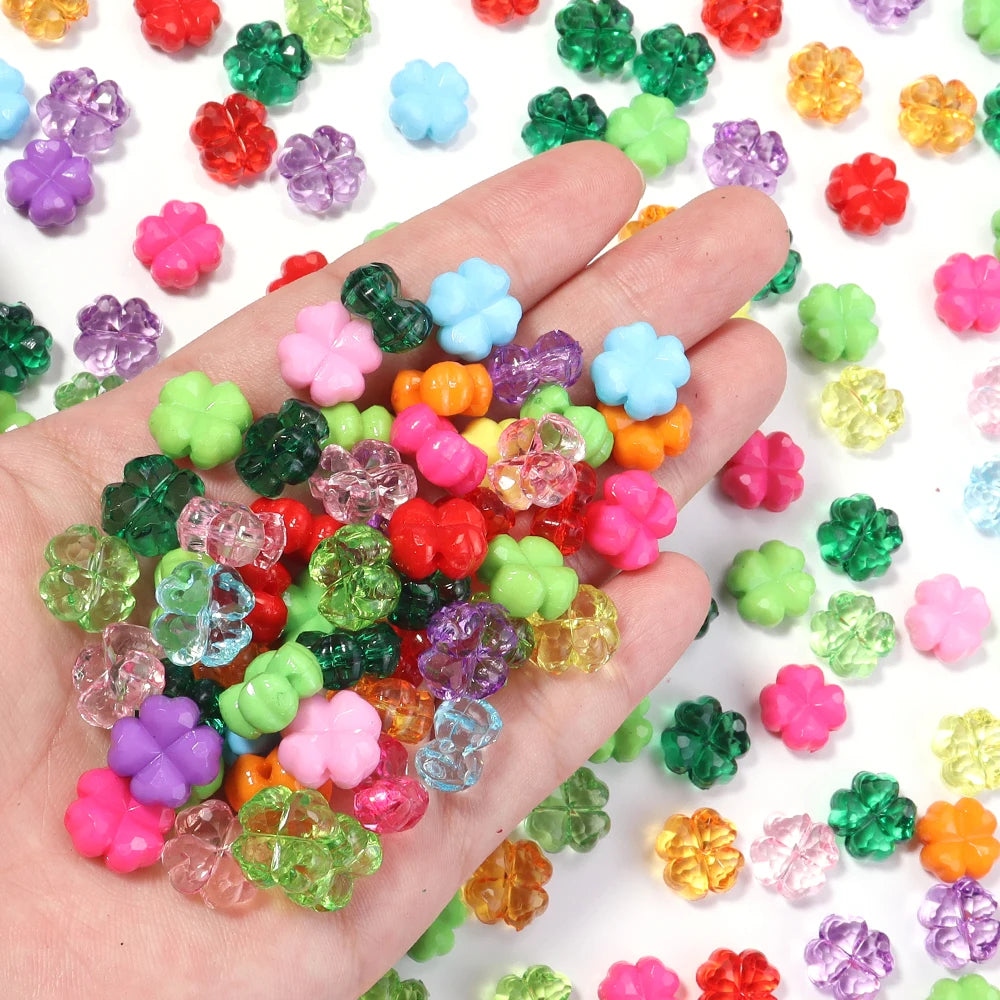 50-100pcs Four Leaf Flower Acrylic Spacer Beads | DIY Jewelry Acrylic Spacer Beads PLUSH