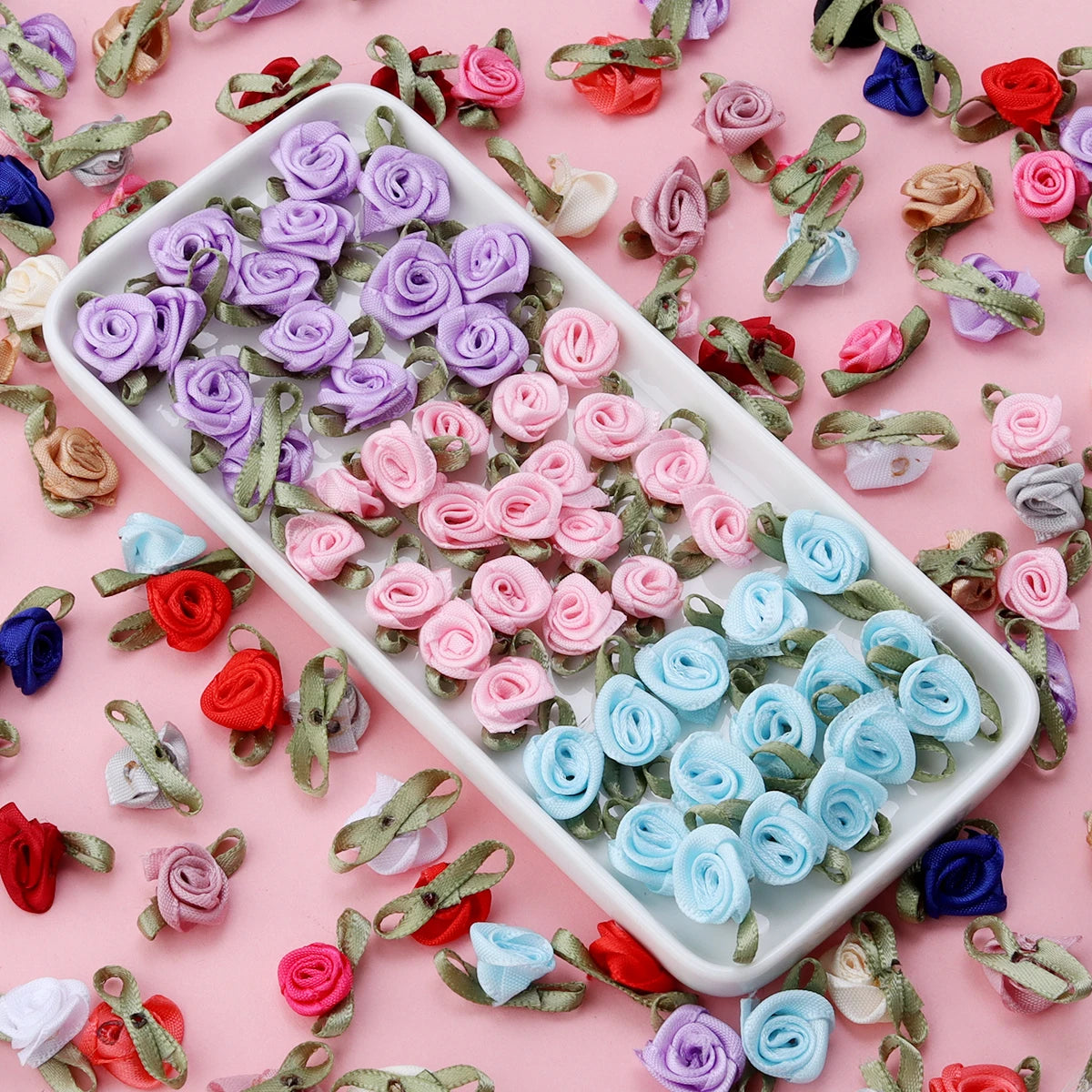 50pcs Mini Fabric Rose Flowers for DIY Crafts & Wedding Decor Fabric Flower Embellishments PLUSH