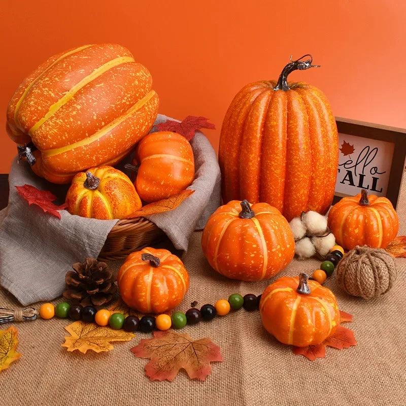 7-Piece Artificial White & Yellow Pumpkin Decor Set | Fall Halloween Artificial Pumpkin Decor PLUSH