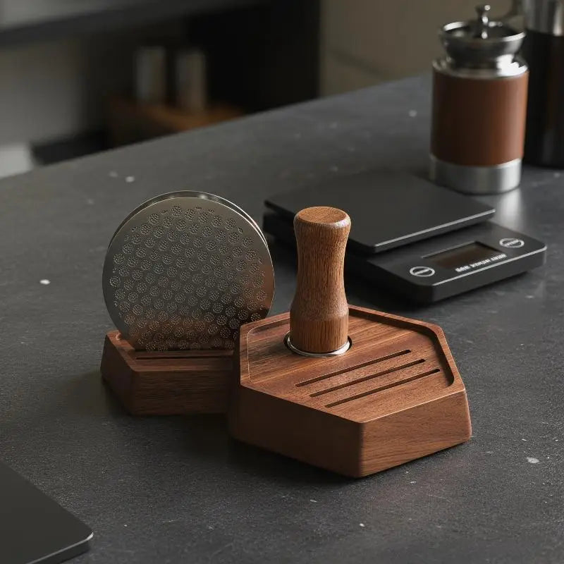 Wooden Hexagon Espresso Puck Screen Stand 51/53/58MM Coffee Accessory Stand PLUSH