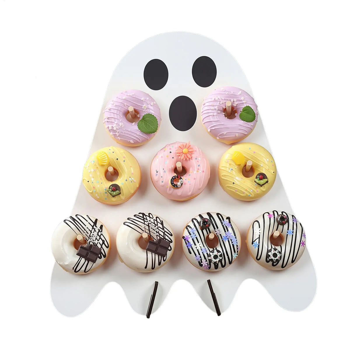 Halloween Ghost Bamboo Donut Board Stand – 9-Slot Dessert Display Dessert Display Stand PLUSH