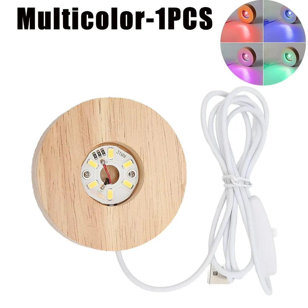 Wooden LED USB Night Light Display Stand – Desk Lamp Base LED Display Lamp Base PLUSH Multicolor-1PCS 65X12mm