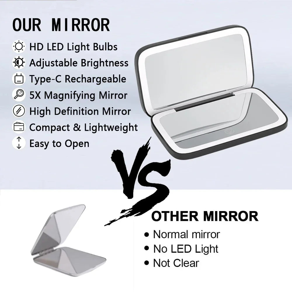 LED Compact Makeup Mirror 1x/5x Magnification Rechargeable Lighted Makeup Mirror PLUSH