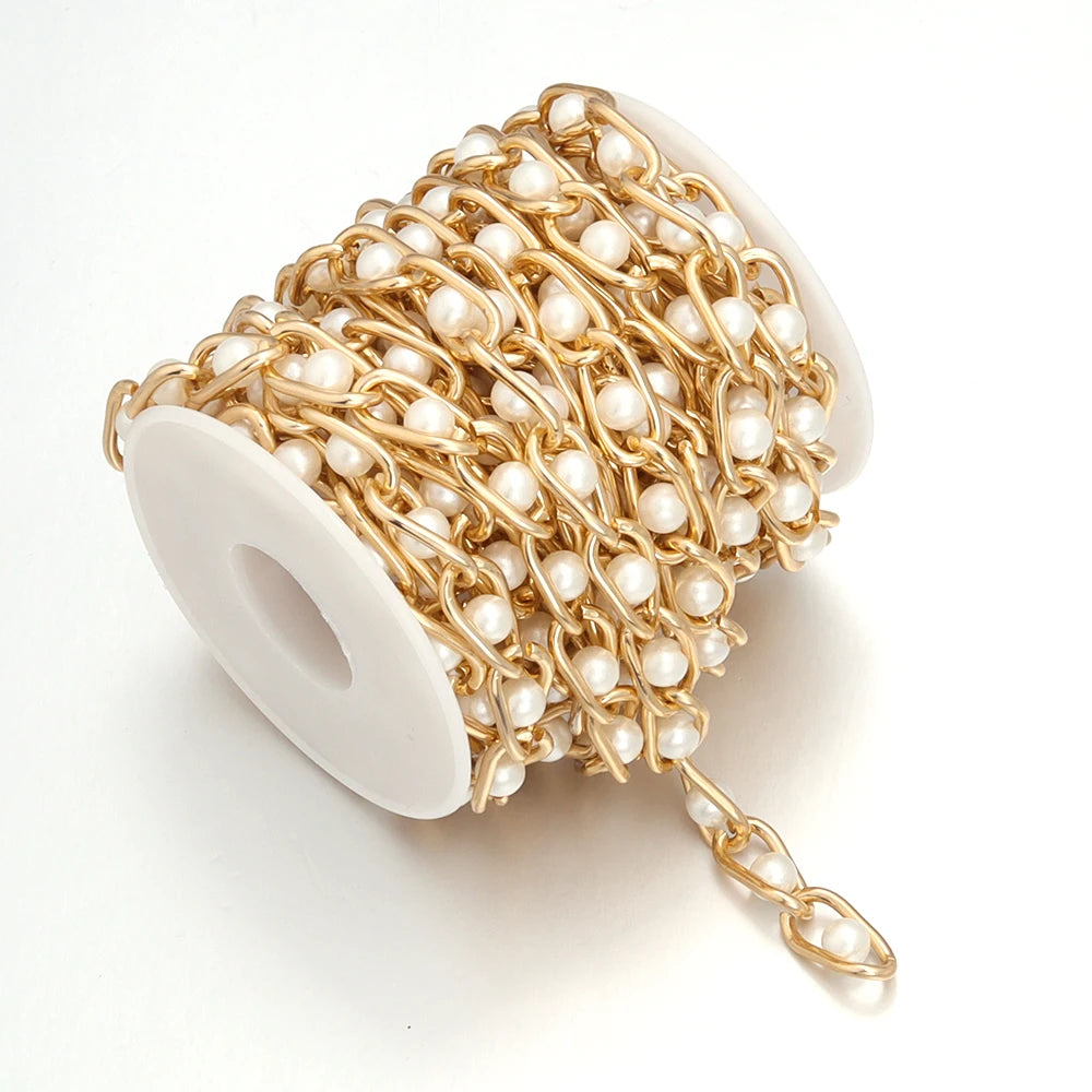 5 Yards Pearl Aluminum Beaded Chain for DIY Jewelry Making Jewelry Making Chain PLUSH gold 13x6mm