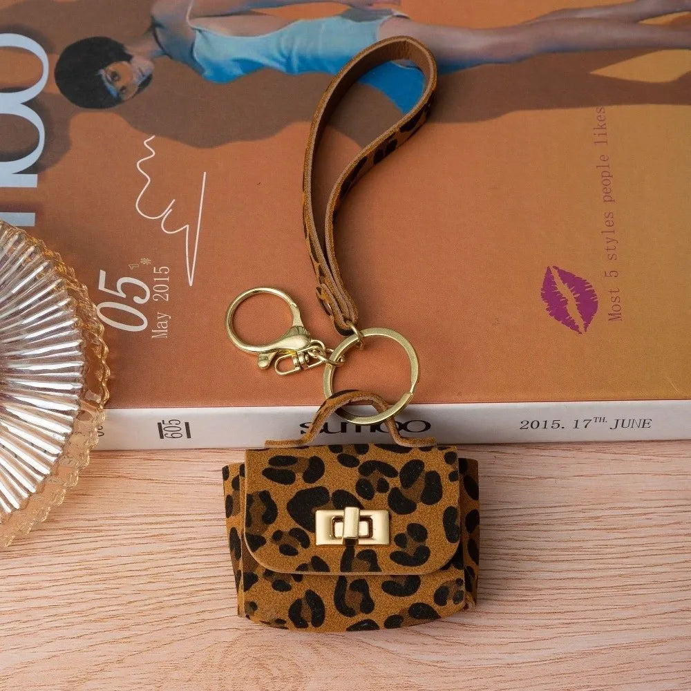 PU Leather Leopard Print Keychain Mini Coin Purse – Retro Keychain Coin Purse PLUSH