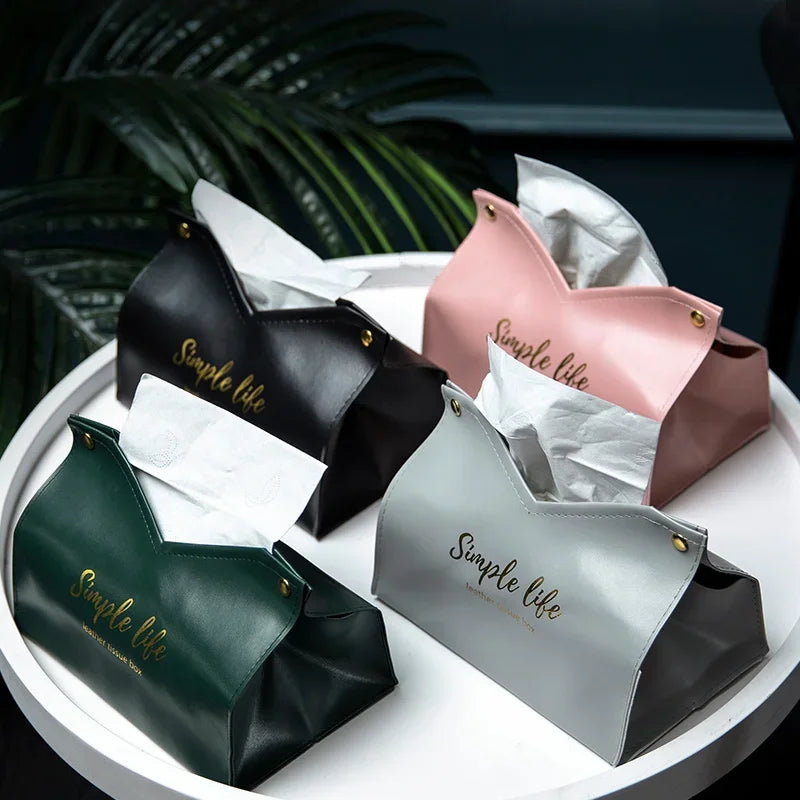Leather Tissue Box Cover | Napkin Holder for Home, Car & Hotel Tissue Box Cover PLUSH