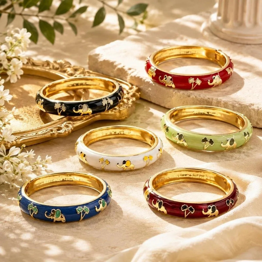 Colorful Cloisonne Enamel Bangle – Floral Butterfly Bracelet Enamel Bangle Bracelet PLUSH