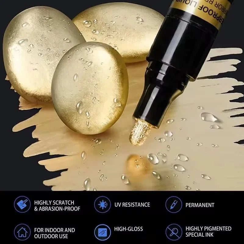 Chrome Mirror Marker Pen 2mm – Gold & Silver Reflective Paint Metallic Paint Marker PLUSH