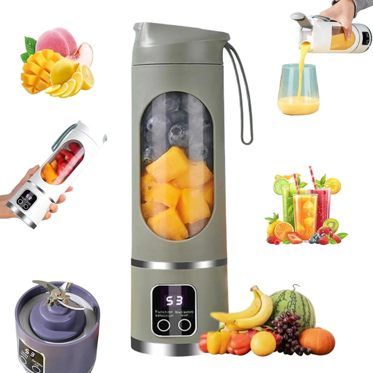 Portable USB Rechargeable Blender 450ml – 10 Blade Juicer Cup Portable Blender PLUSH green