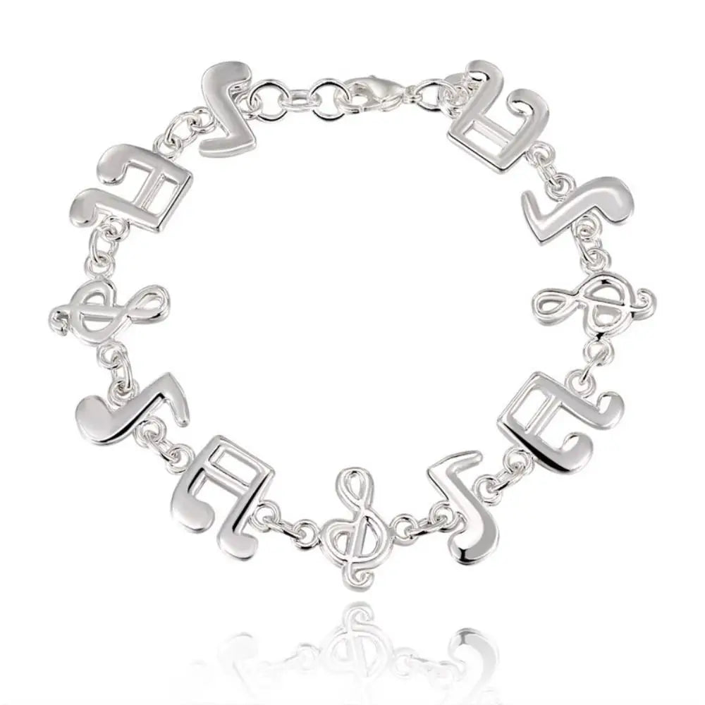 Silver Music Note Bracelet – Adjustable Unisex Bangle Chain Link Bracelet PLUSH