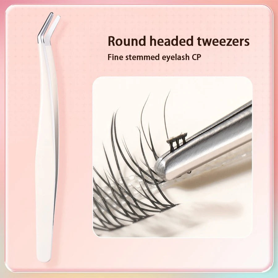 Stainless Steel Eyelash Tweezers for False Lash Grafting Eyelash Tweezers PLUSH Oblique round